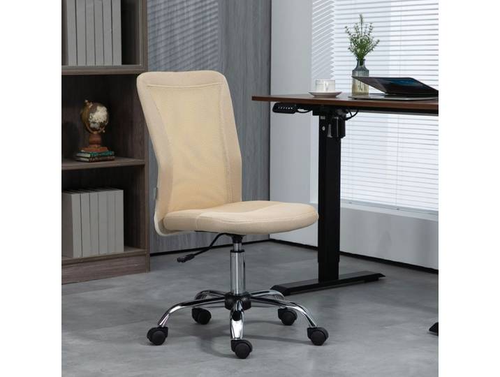 Chaise de bureau ergonomique hauteur réglable piètement chromé pivotant 360° revêtement maille beige