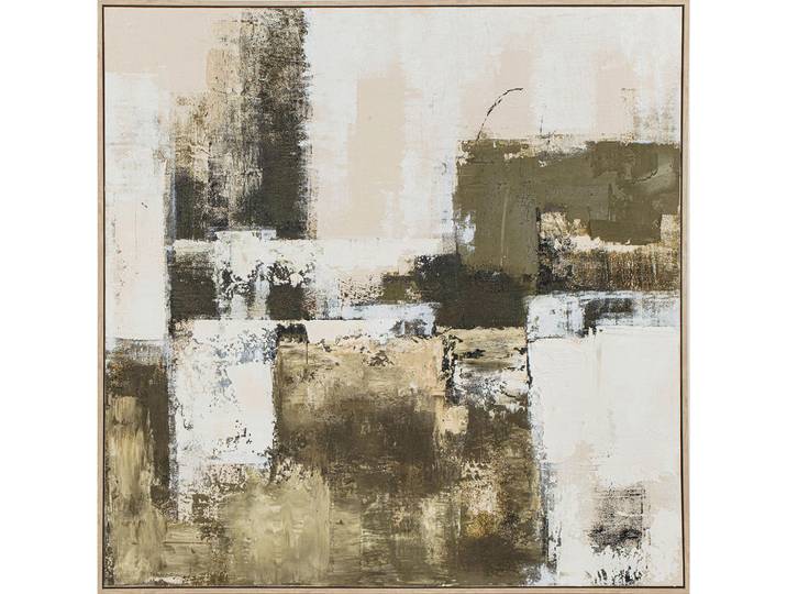 Leinwandbild, Dunkelgrün, Beige, Holz, quadratisch, 100x100x4.5 cm, handgemalt, Bilder & Rahmen, Bilder, Wandbilder