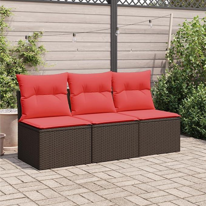 Gartensofa mit Kissen 3-Sitzer Loungesofa Gartenmöbel Gartengarnitur Sitzgruppe Terrassenmöbel Sitzgarnitur Terrassenmöbel für Garten Terrasse Balkon Braun Poly Rattan
