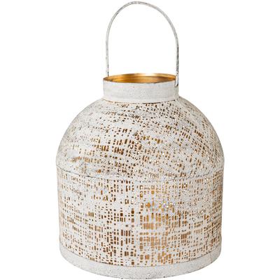 Windlicht CREATIV DECO "Weihnachtsdeko", beige (creme), H:25cm Ø:12cm, Metall, Kerzenhalter, Windlicht, mit mattem Finish