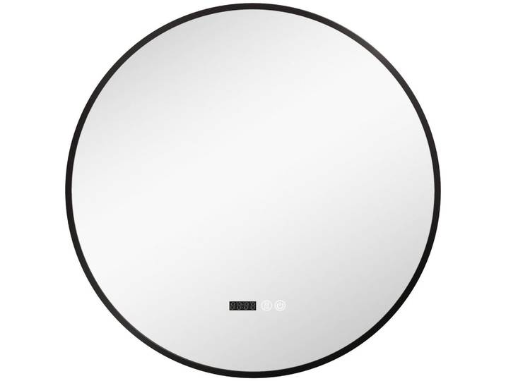 ComfortXL Badezimmerspiegel De-15164 mit Dimmung, Antibeschlag und Uhrzeit Schwarz, Glas, 3x70x70 cm, Badezimmer, Badezimmerspiegel, Badspiegel