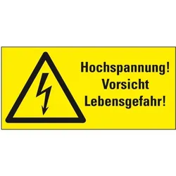 Aufkleber I Warn-Kombischild Hochspannung! Vorsicht Lebens.!, praxisbewährt, Folie, 52x26mm, 10/Bogen, BGV A8
