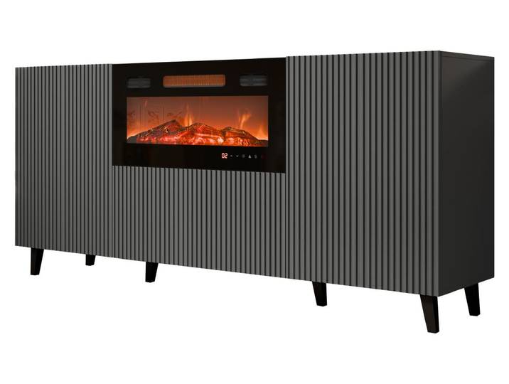 MIRJAN24 Kommode Vamos Grey 180 mit Kamin, Sideboard mit 2 Türen und Klappe, Fronten gefräst, Realistische LED-Flamme (Farbe: Anthrazit)