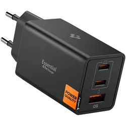 Spigen Essential 67W Wall Charger EE673EU black (67 W, 3 Ports), USB Ladegerät, Schwarz