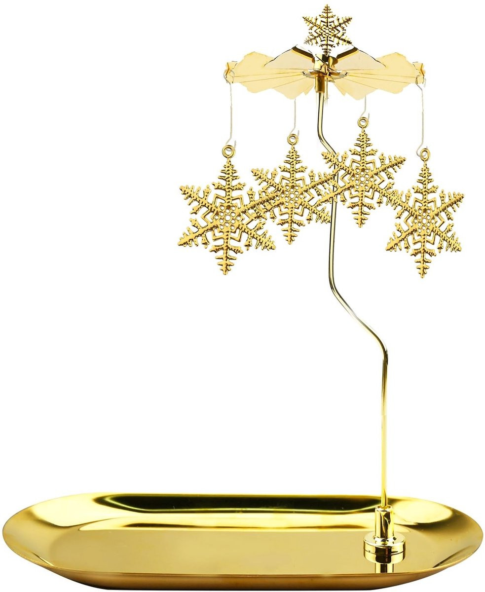 NTHProducts Draaiende Kaarsenhouder - Gouden Metaal - Kerstdecoratie