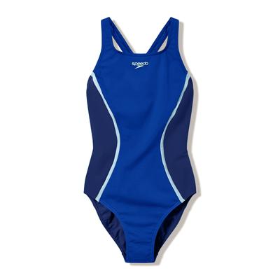 Badeanzug SPEEDO "SOLID SPLICE MEDALIST 1PC BLU/DKBLU", Damen, Gr. 40, N-Gr, blu, dkblu, Obermaterial: 100% Polyester, Badeanzüge Badeanzug, für aktives Schwimmen und Fitnesstraining, mit Vier-Wege-Stretch