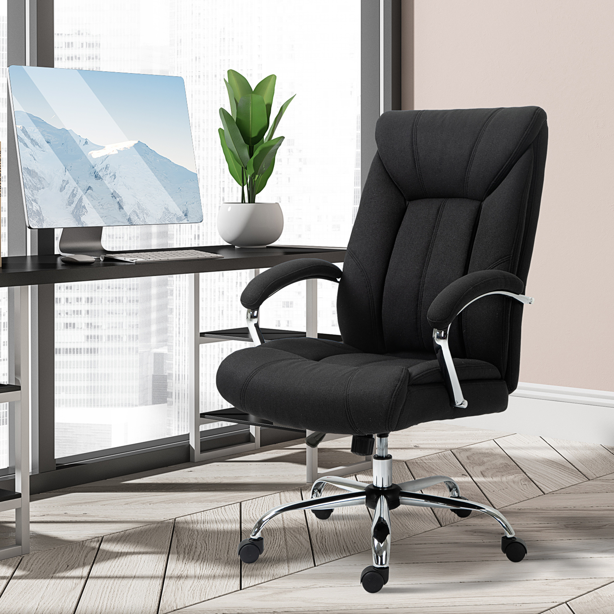 Vinsetto Poltrona da ufficio, sedia da ufficio ergonomica, altezza regolabile, schienale alto, funzione d'inclinazione, 65x78x118cm, nero   Aosom Italy
