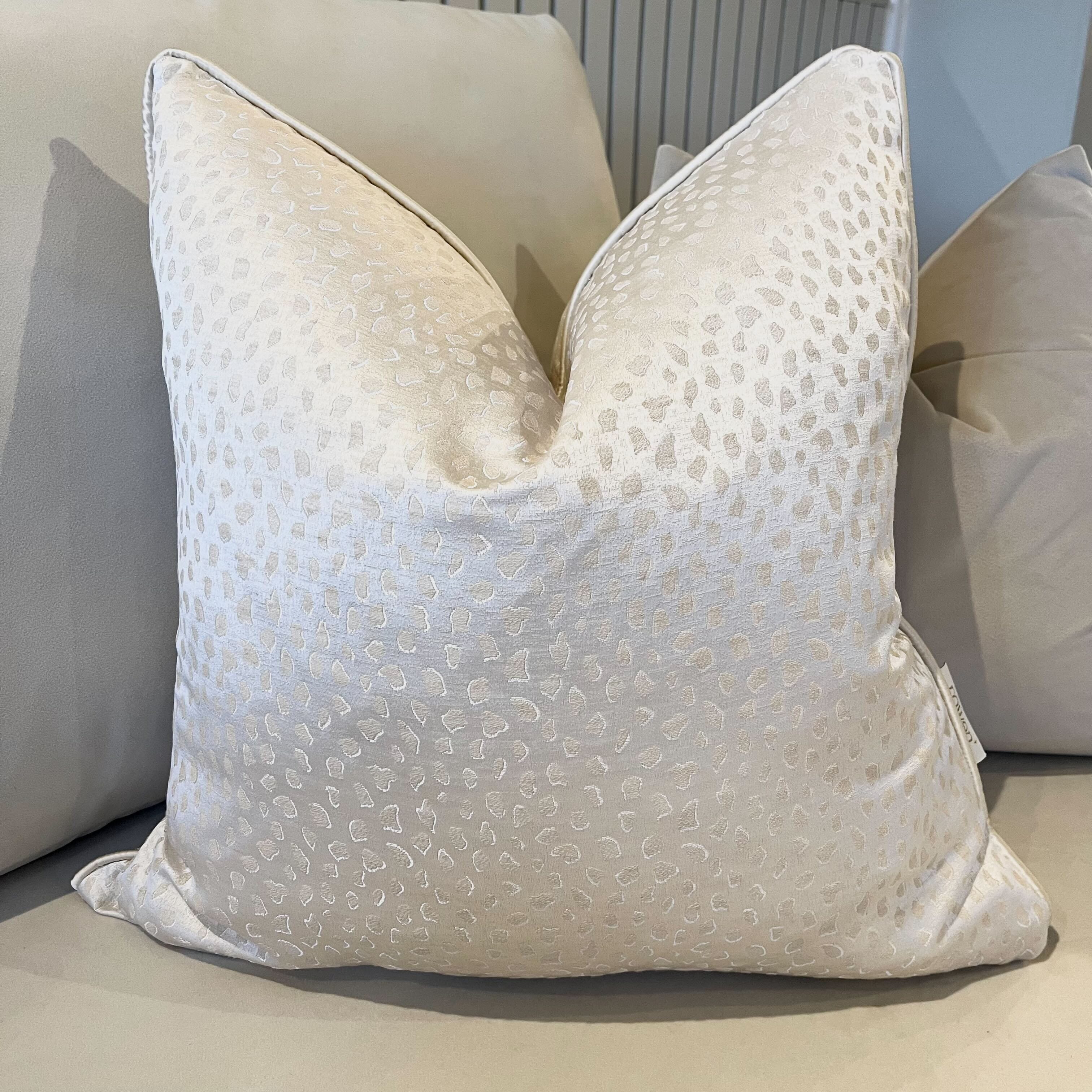 Panthera Ivory Cushion with Satin Pipe- 50x50cm, Cover Only