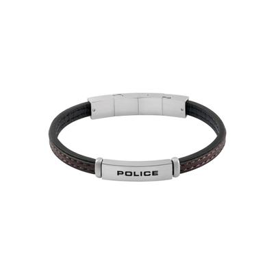 Armband POLICE "Recall", silber (schwarz, braun, edelstahlfarben), Armbänder, Herren, 22cm, Edelstahl Leder, Edelstahl, Leder, Armband