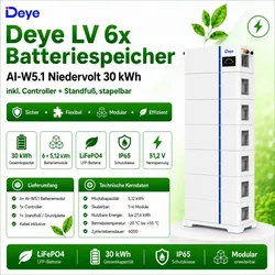Deye  LV  6x  Batteriespeicher  AI-W5.1  Niedervolt  30  KWh  inkl.  Controller+Standfuss  stapelbar