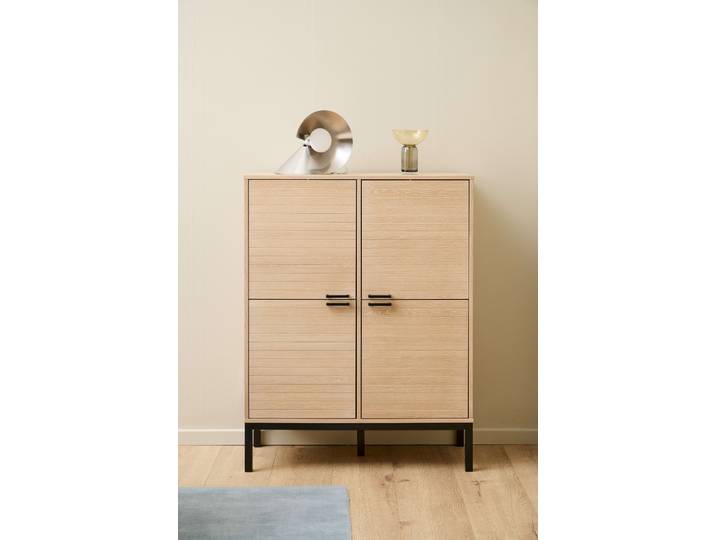 Anrichte ACTONA GROUP Kensington , beige (natur), B:91cm H:120cm T:40cm, Sideboards, Anrichte, Schrank, 4 Türen und 6 Böden weiss pigmentiert Eiche, 91x40x120cm