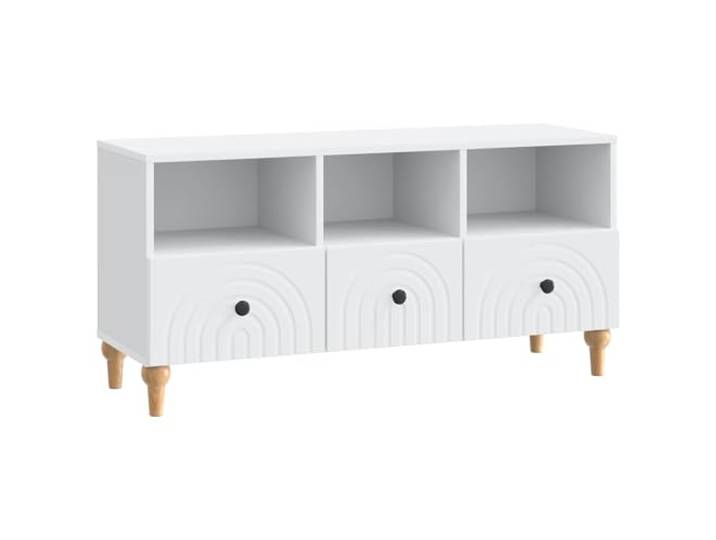 KUPTYERFG TV Lowboard Weiß 102x34,5x50 cm TV-Schrank Holzwerkstoff Kompakte TV-Kommode fürs Schlafzimmer und Wohnzimmer mit 3 Schubladen und Ablagen für Mediengeräte.