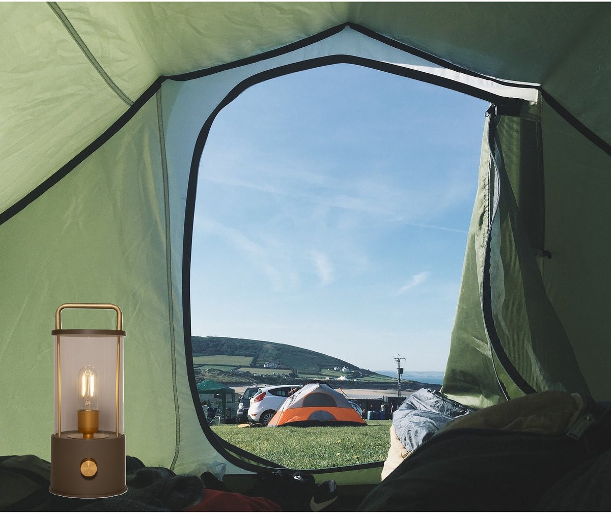 Anna Collection Elin Camping tafellamp lantaarn - Taupe - 25 cm - Dimbaar - Draadloos/Oplaadbaar USB - LED
