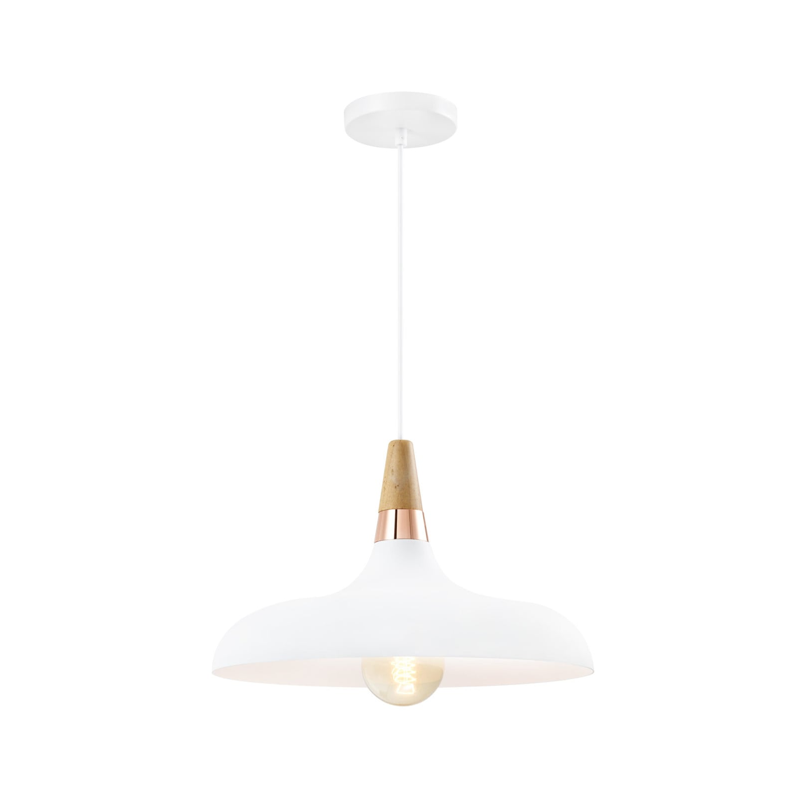 QUVIO Hanglamp Retro met Houten Kop - Wit - D 30 cm