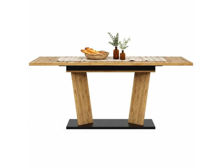 Table à manger extensible 120-160 cm rectangulaire MDF métal aspect chêne patins réglables JOINERY
