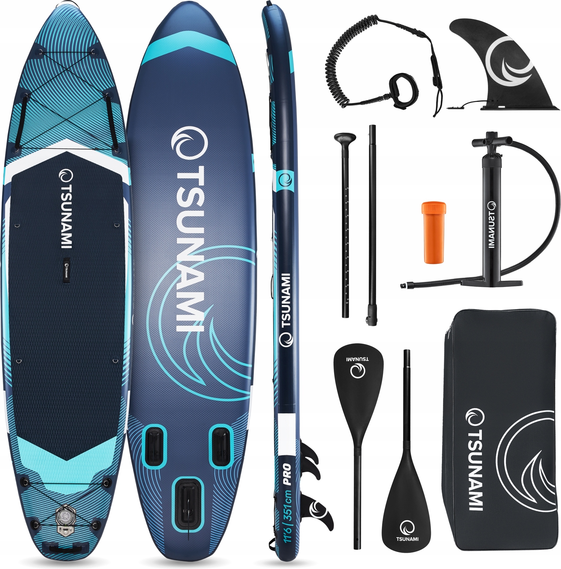 SUP-Board Pro Tsunami 350 cm aufblasbar mit Paddeln, Pumpe und Rucksack, Set