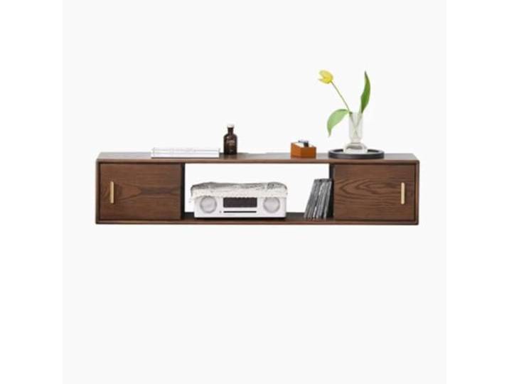 DFHS46JK Multimedia-Möbel An der Wand montierter schwebender TV-Ständer mit offenem Ablagefach und Schiebetüren für das Wohnzimmer(Walnut,160x25x25cm)