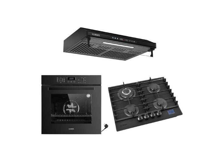 KB Elements Backofen-Set Einbaubackofen 60 cm mit Gaskochfeld 4 Flammig, Air Fry Funktion, Steam Clean, 4-Flammen-Gaskochfeld