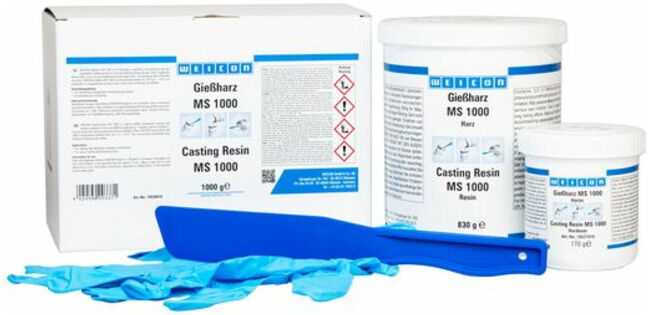 WEICON Gießharz MS 1000, Epoxidharz-System für Verklebungen, Laminieren und Vergießen, 1 kg, transparent, geringe Eigenfarbe (10520010)