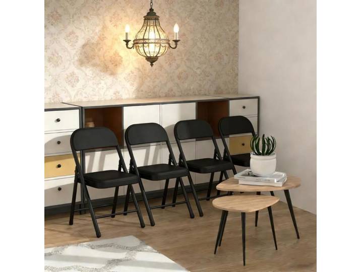 Lot de 4 Chaises pliable PIPIPOXER Chaises à Manger en Cuir et Métal Chaises de Camping 45x45x78 cm Noir