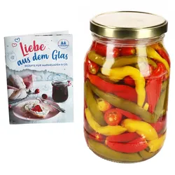 Einmachglas 1,7L Vorratsglas TO100 Deckel gold Rezeptheft Einkochen