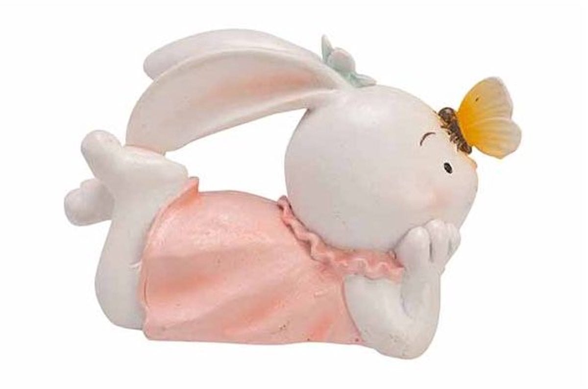 Cosy @ Home Konijn met vlinder in pastelroze, polyresin, B: 22 cm, D: 10 cm, H: 14 cm