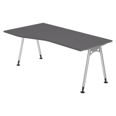 bümö manuell höhenverstellbarer Schreibtisch 180x100 cm in graphit - PC Tisch höhenverstellbar & groß, höhenverstellbarer Tisch Büro, großer
