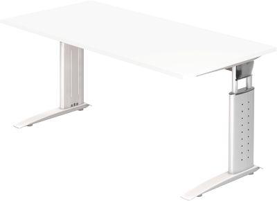 Schreibtisch TARVIS, C-Fuß, Quadrat, B 1600 mm, Gestell weiß, höhenverstellbar, weiß
