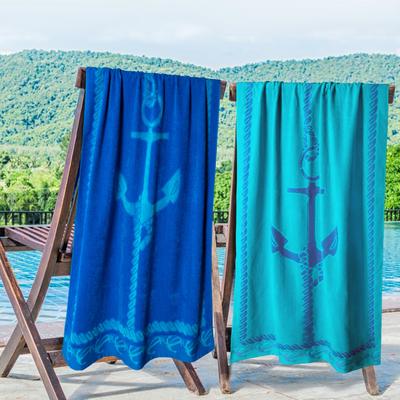 Fisherman Anchor Cotton Oversized 2-Piece Beach Towel Set by Superior - teal-blue