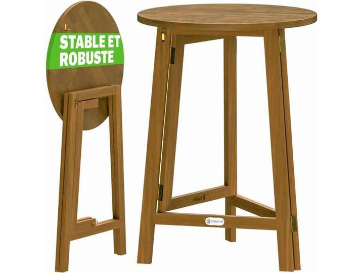 CASARIA® Table haute pliable en bois d'Acacia Ø80cm table extérieure robuste mange debout table bar mariage évènements