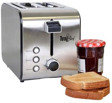Total Chef 2-Slice Stainless Steel Toaster with Defrost and Reheat