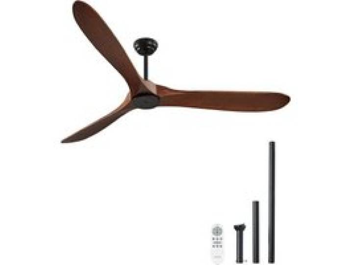 VEVOR 180 cm Deckenventilator ohne Licht, 6-Gang-Fernbedienung, 3 Holzflügel, umkehrbarer Gleichstrommotor, Außenventilator für Schlafzimmer, Wohnzimmer, Terrasse, Innen-/Außenbereich, Walnuss