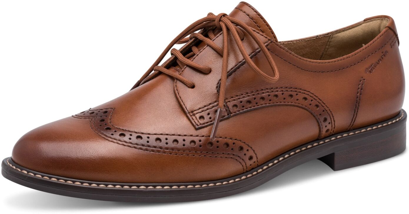 Schnürschuh TAMARIS, Damen, Gr. 40, beige (cognac), Leder, Schuhe Schnürschuh, Schnürschuh, Businessschuh, mit eleganter Lyralochung cognac 40