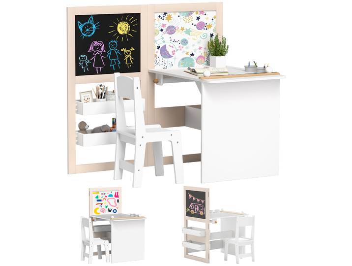 Aiyaplay Ensemble table et chaise pour enfants 2 pièces avec chevalet pliant blanc
