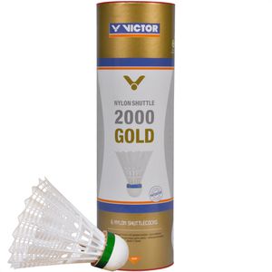 VICTOR Badminton-Bälle Nylon Shuttle 2000 Gold, Spielball, langsam, weiß, 6 Stück
