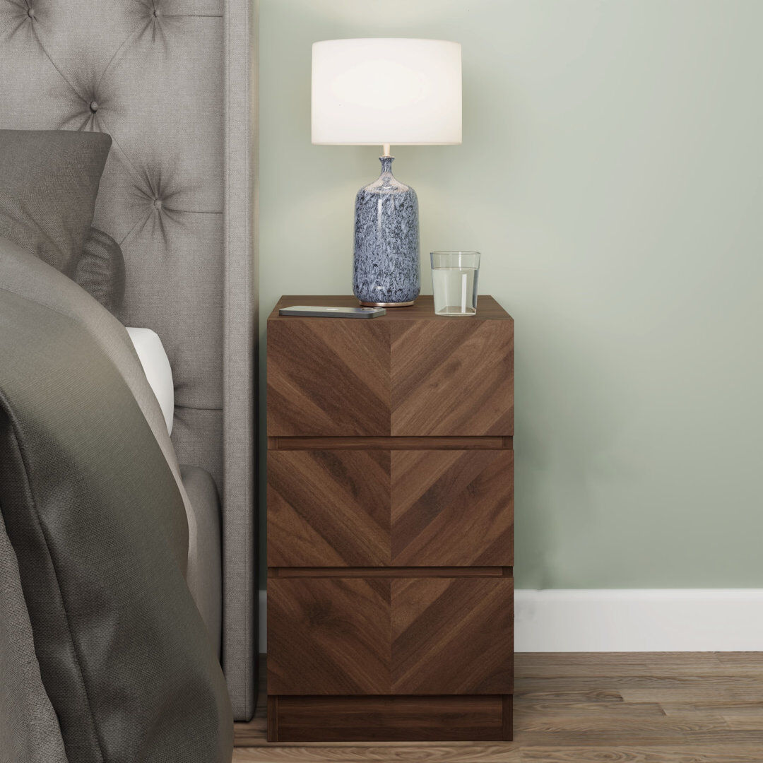 Alpen Home Kascha 3 Drawer Bedside Table Walnut 60.1cm H X 35cm W X 39.8cm D