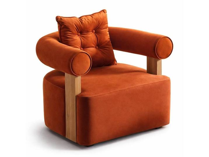 Xlmoebel Sessel Moderner Sessel in Orange mit Holzbeinen und abgerundeten Formen (1-St., 1-tlg), Abgerundete Formen
