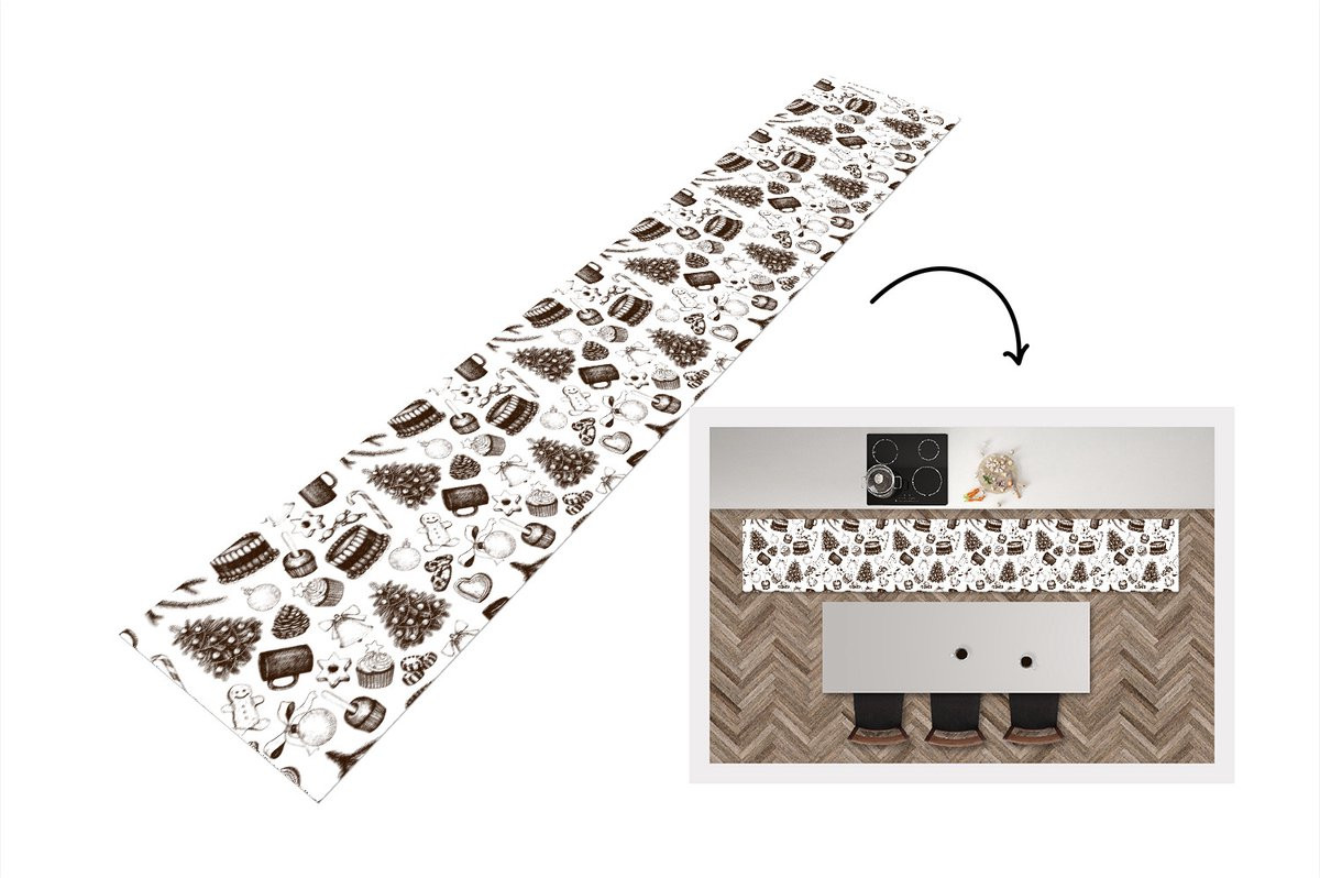 KitchenYeah Keukenloper Vintage Kerst Patronen December - 360 x 60 cm
