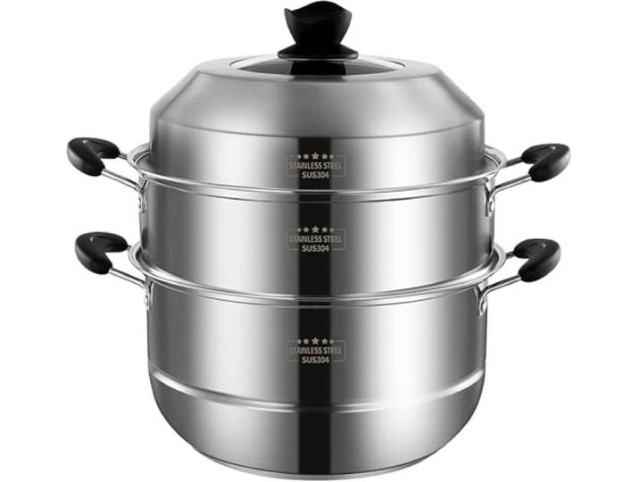 Dampfgarer, Verdickter Topf aus Edelstahl 304, 3-lagiger Verbundtopfboden(34cm)