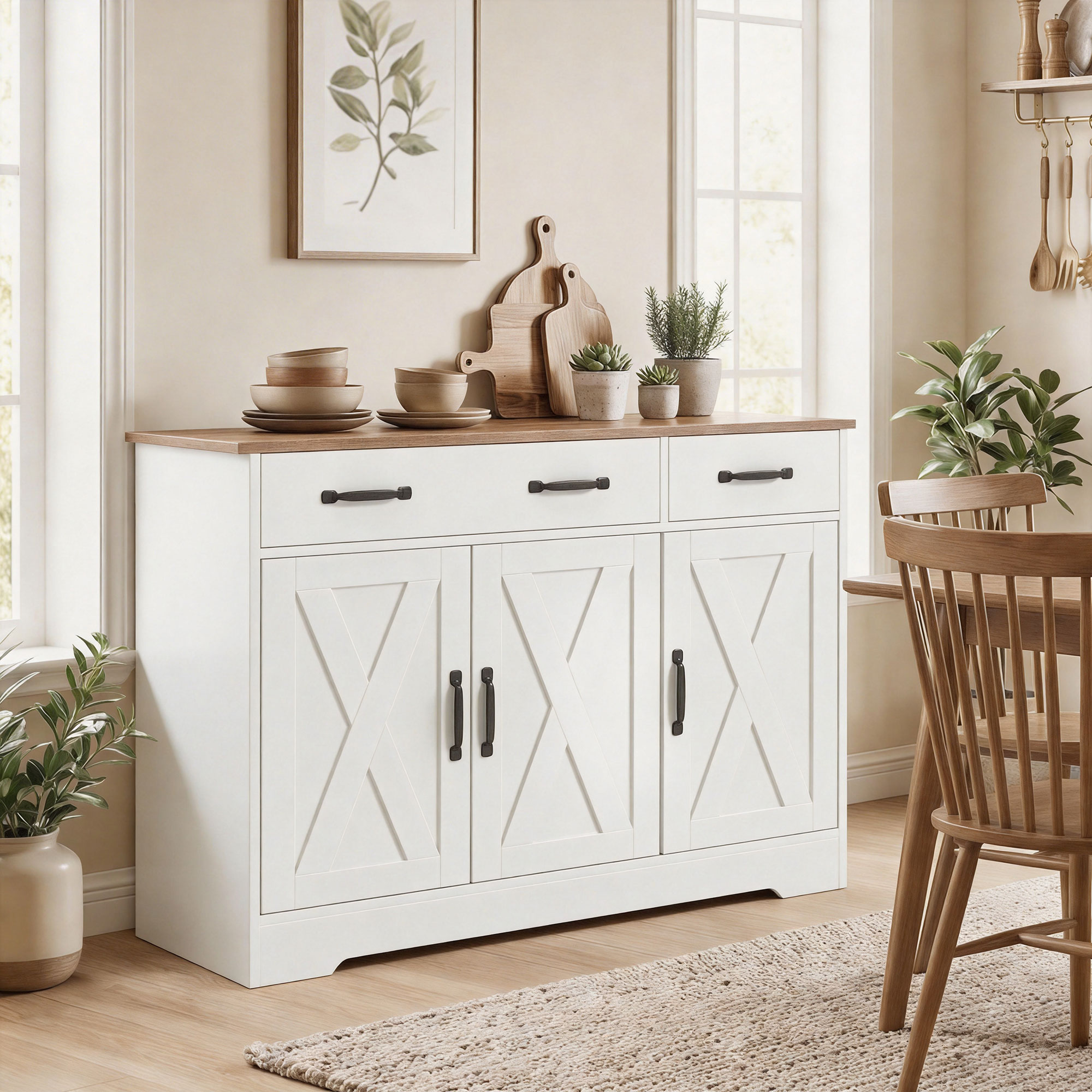 Homcom Buffet cucina con 3 ante fienile, 2 cassetti e ripiani, 108x40x81 cm, Bianco   Aosom Italy