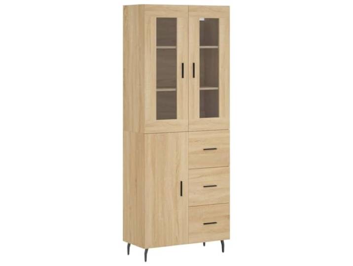 HGFDVCMR Highboard Sonoma-Eiche 69,5x34x180 cm Holzwerkstoff Schrank Elegantes Standregal für Wohnzimmer und Flur mit viel Stauraum, stabilen Metallfüßen und Wandsicherung.