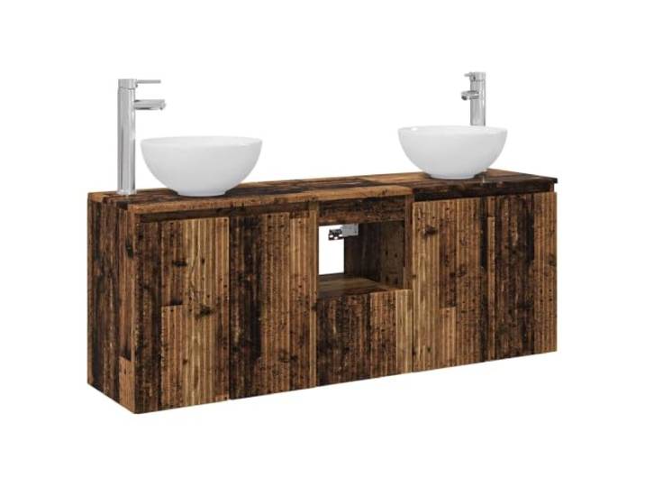 PUGYNBK Badmöbel-Set, 3-teilig, aus Altholz Wandmontierter Schminktisch mit Doppelwaschbecken mit Schrank, feuchtigkeitsbeständig, flexible Installation