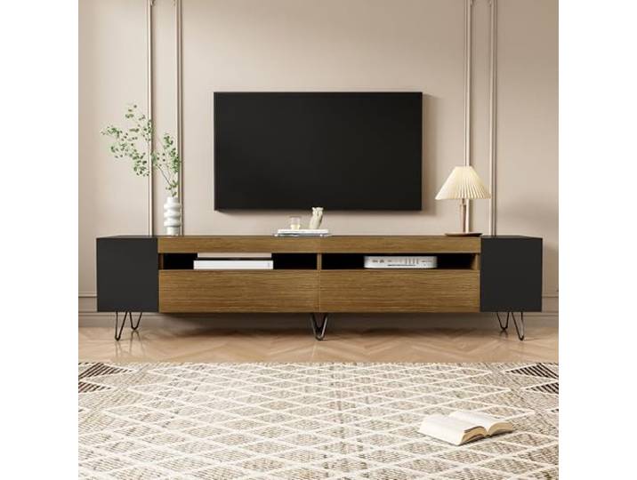 TV-Möbel in Holz-Optik MDF und Eisen, 2 Türen, modernes elegantes Design
