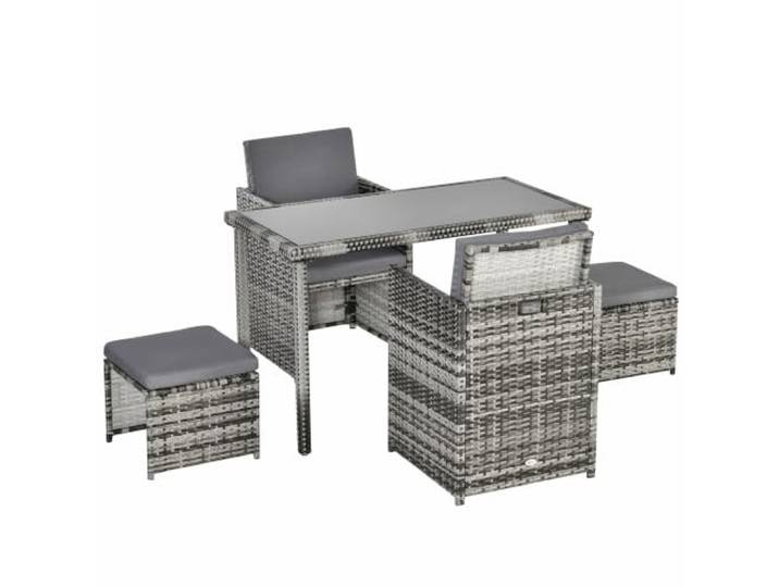 Outsunny Polyrattan Sitzgruppe Gartenmöbel Set 11tlg. Kissen Grau