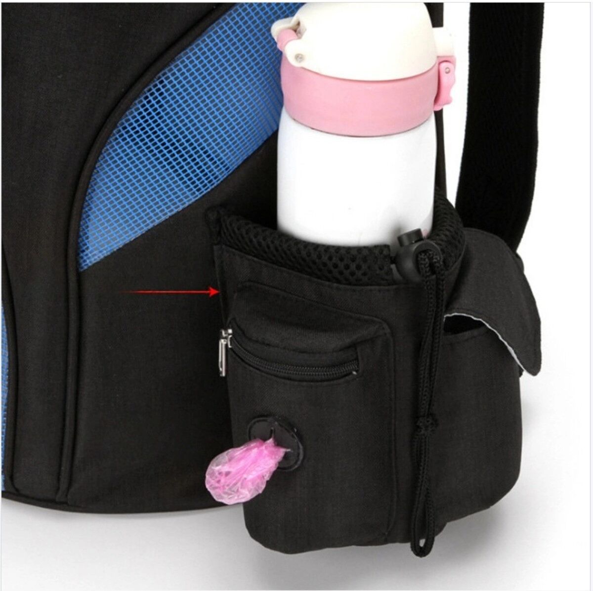 INF Faltbarer Haustier-Rucksack mit Seitentasche — Atmungsaktives Nylon-Netz, Doppel-Schulterträger, Hände-frei für Katzen und L Schwarz