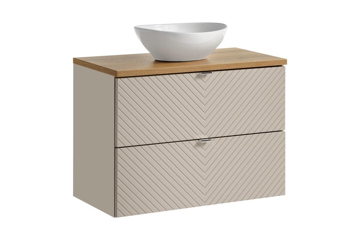Badmöbel-Set 80 cm mit Arbeitsplatte, Aufsatzwaschbecken & unterschrank, Viva Cashmere V BM276 - Kaschmir Matt/ Evoke Eiche
