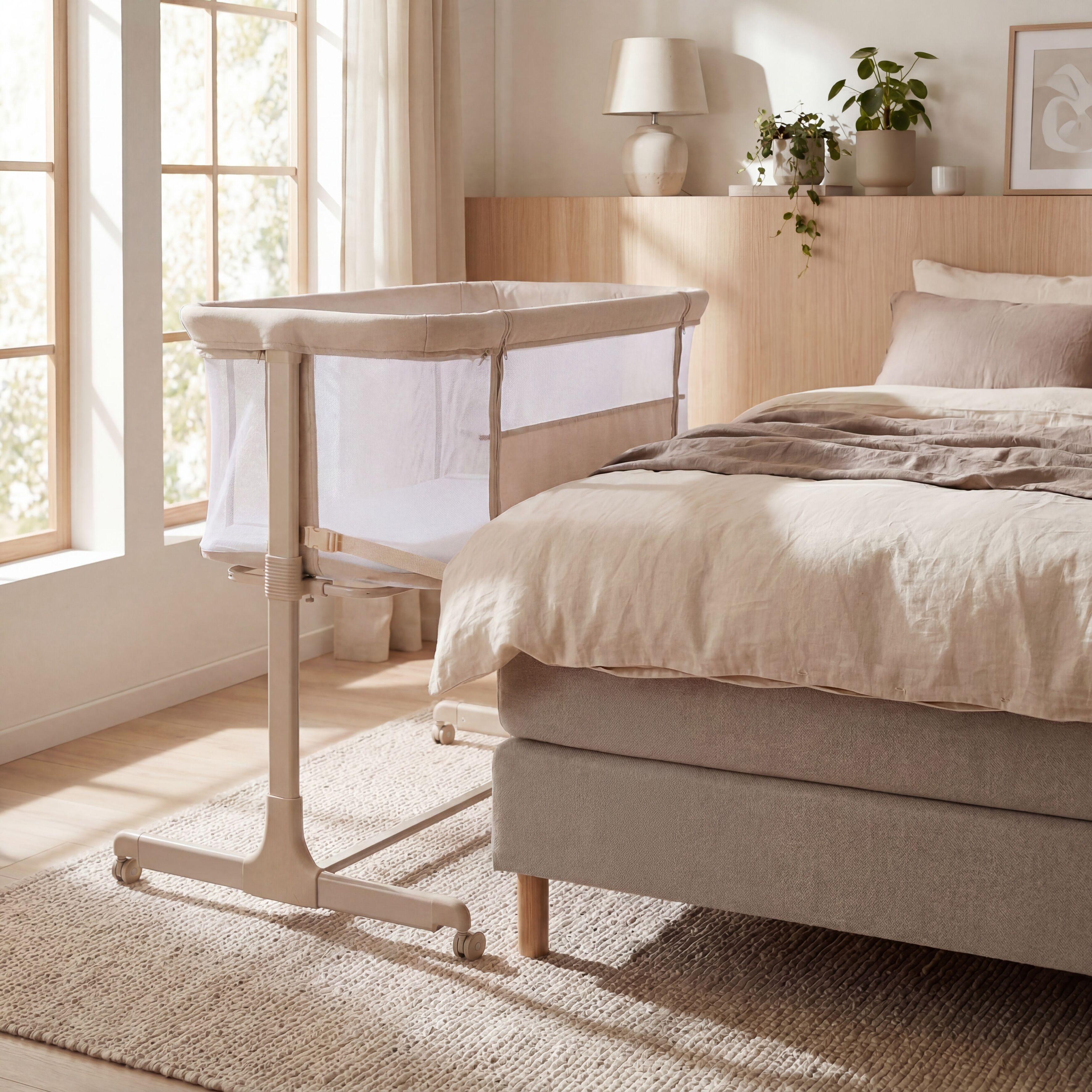 Beistellbett FILLIKID "ECO", Baby, Gr. B/H/L: 57cm x 84cm, kein Härtegrad, beige (sand), Metall, Babybetten Beistellbett, inkl. Matratze