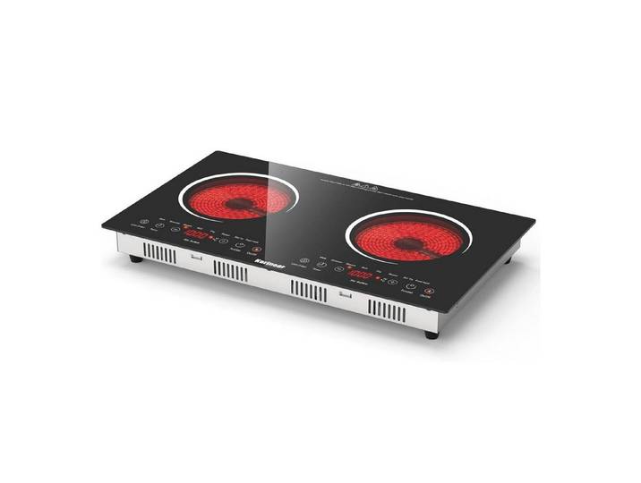 Karinear Induktions-Kochfeld Glaskeramikkochfeld 2 Platten mit Stecker, Keramik Kochfeld Kochplatte 2er Freistehend, 220-240V