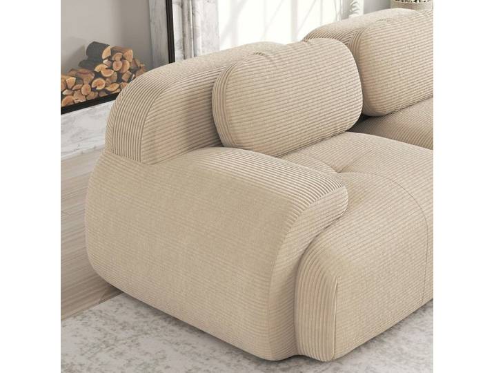 Canapé d'angle- Xylo- en cordstoff avec coussins Beige