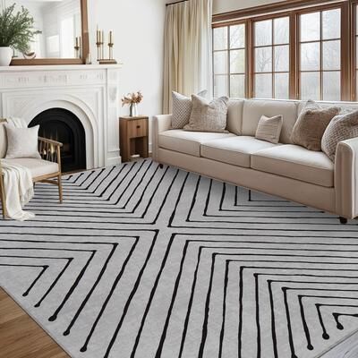 Garvee Farmhouse Symmetrical Stripes Area Rug